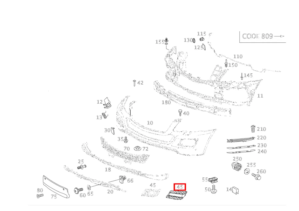 Накладка бампера светодиодных ДХО левая для M-класса 164 Mercedes-Benz A1648801924