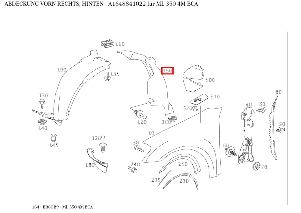 Крышка передняя правая задняя для M W164 Mercedes-Benz A1648841022