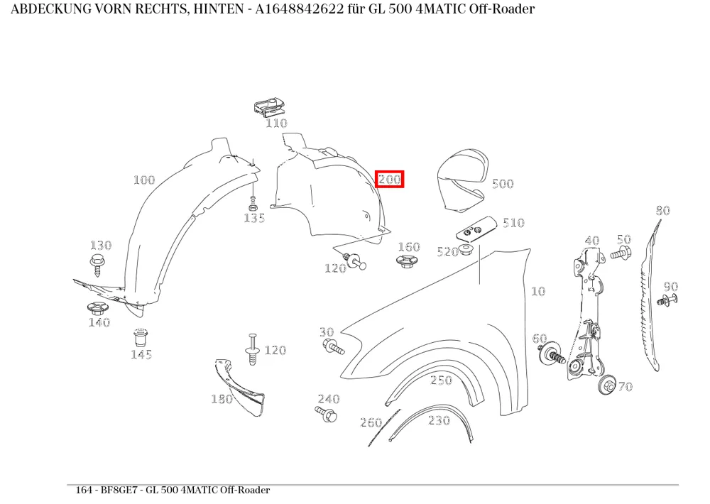 Крышка передняя правая задняя для M W164 Mercedes-Benz A1648842622