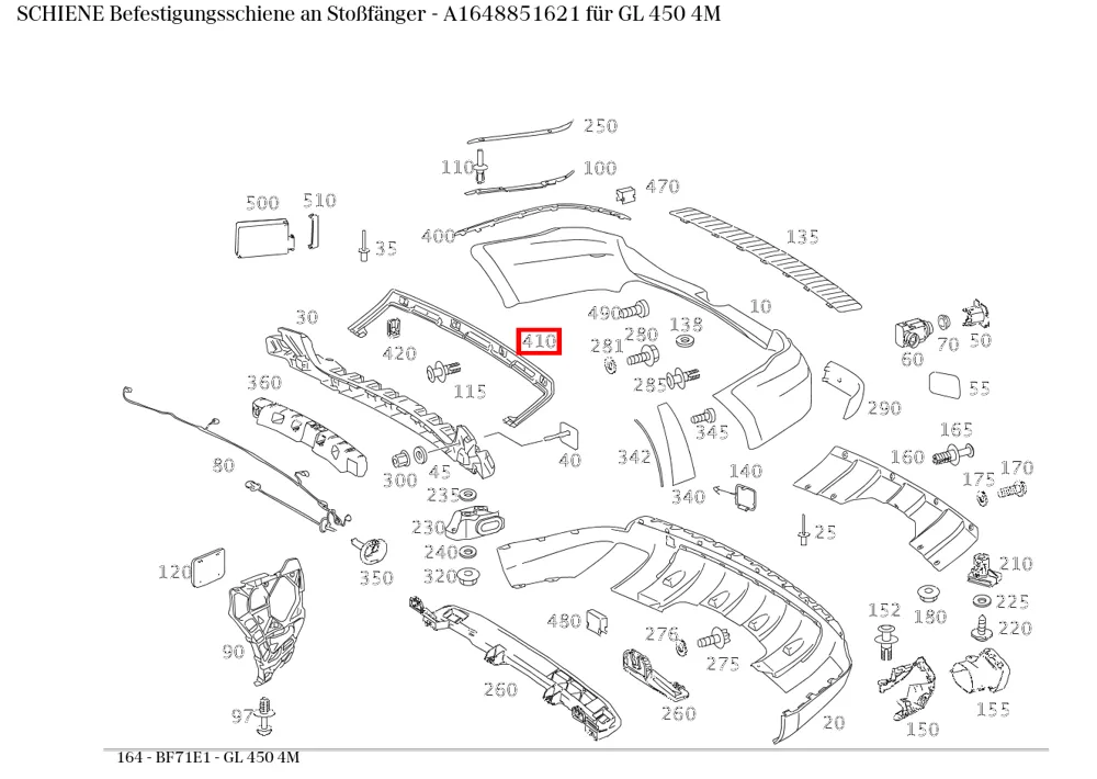 Крепёжная планка бампера для M-класса 164 Mercedes-Benz A1648851621