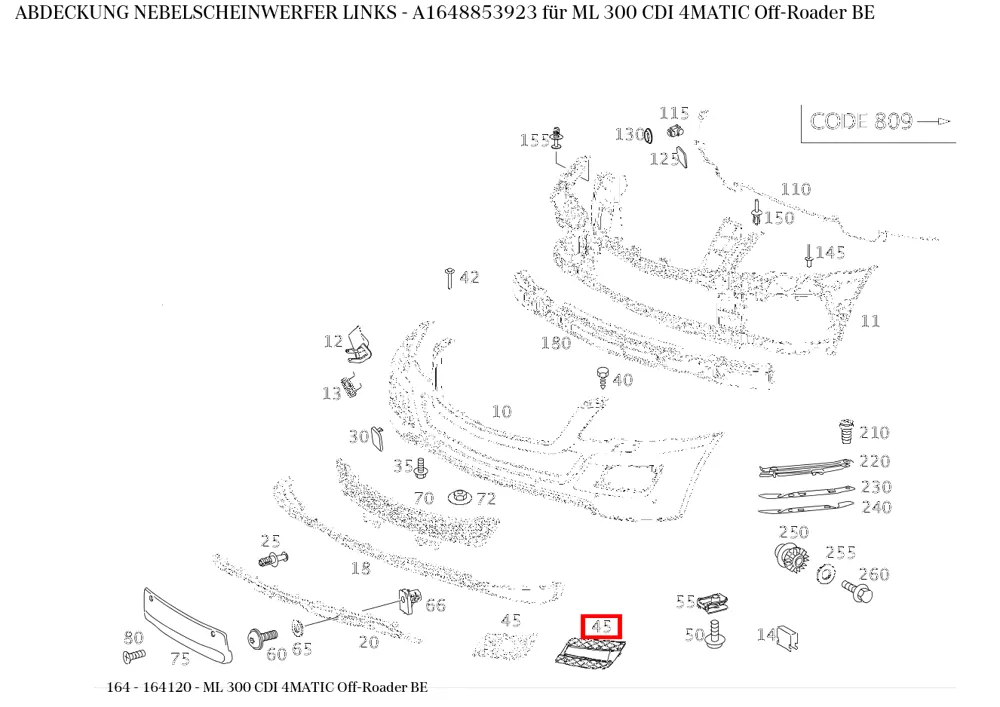 Накладка противотуманной фары левая для M-класса 164 Mercedes-Benz A1648853923
