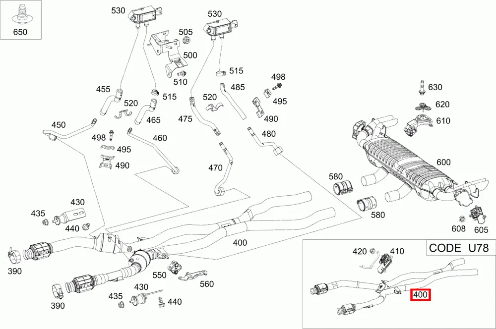 Средняя часть выпускной системы для GLE W167 Mercedes-Benz A1674909504