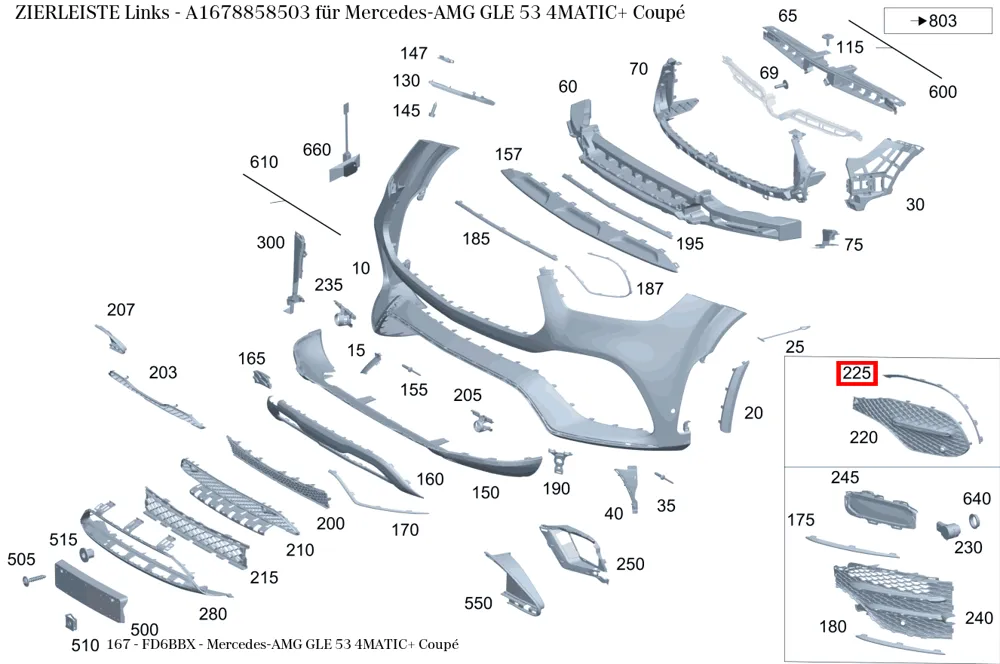 Молдинг левый для GLE-класса 167 Mercedes-Benz A1678858503