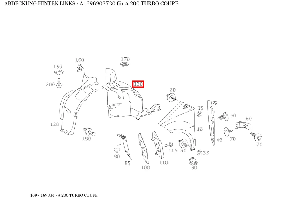 Крышка задняя левая для A 169 и C 205 Mercedes-Benz A1696903730