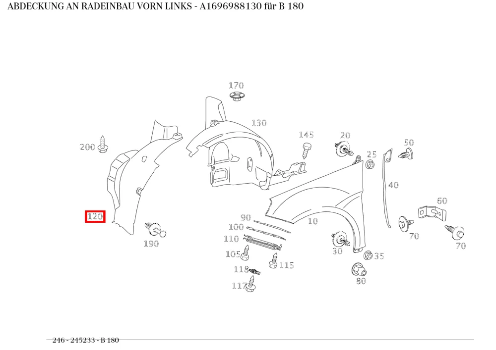 Накладка подкрылка передняя левая для B-класса 245 Mercedes-Benz A1696988130