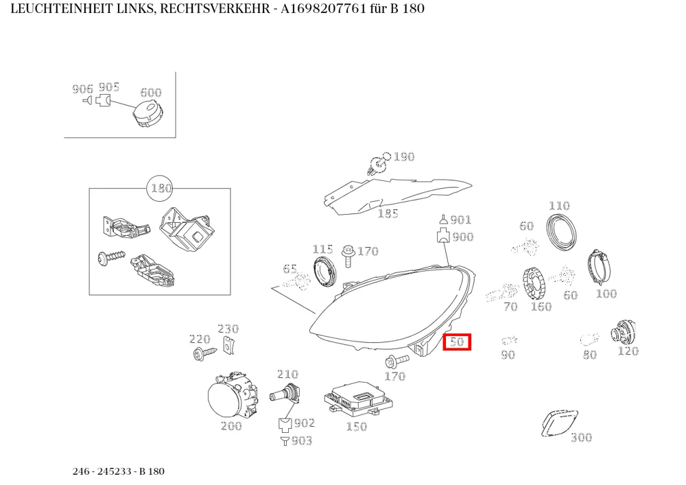 Блок фары левый для правостороннего движения для B-Klasse W246 Mercedes-Benz A1698207761