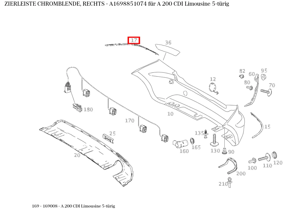 Молдинг, хромированная накладка правая для A-Класс W169 Mercedes-Benz A1698851074