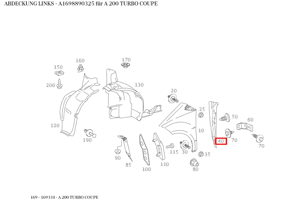 Крышка левая для A 169 и C 205 Mercedes-Benz A1698890325
