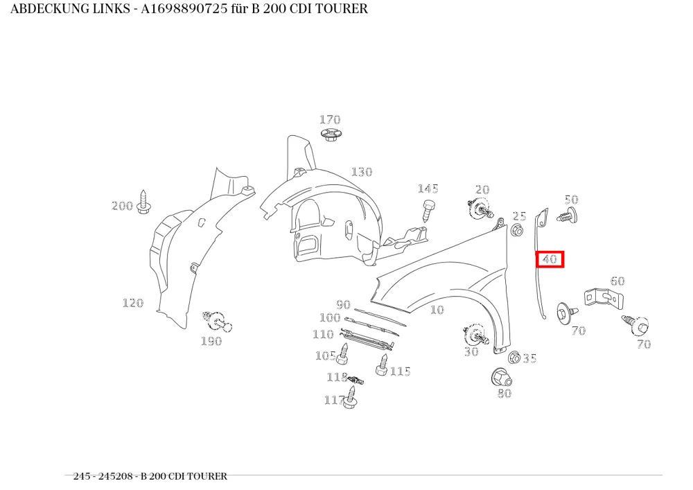 Крышка левая для B-класса 245 Mercedes-Benz A1698890725