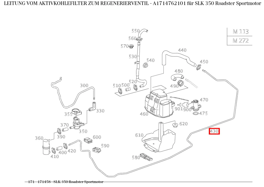 Трубопровод от адсорбера к регенерационному клапану для SLK R171 Mercedes-Benz A1714762101