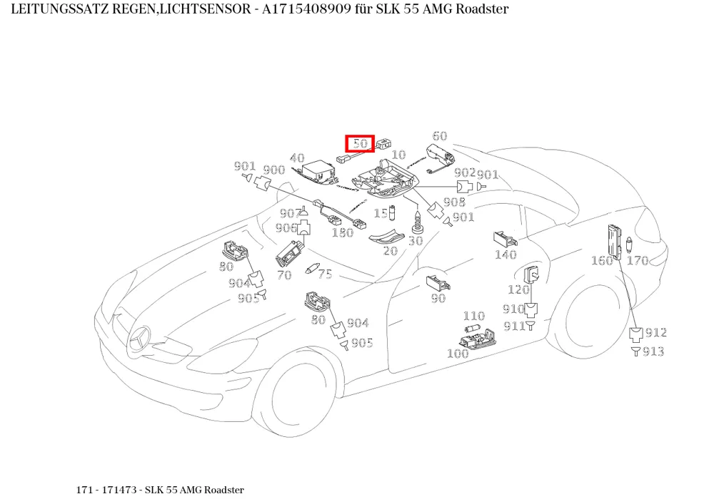 Жгут проводов датчика дождя и света для SLK-класса 171 Mercedes-Benz A1715408909