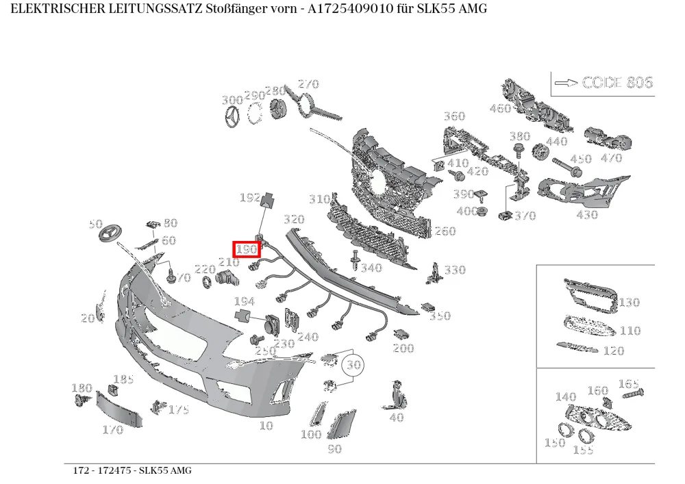 Жгут проводов переднего бампера для SLK/SLC R172 Mercedes-Benz A1725409010