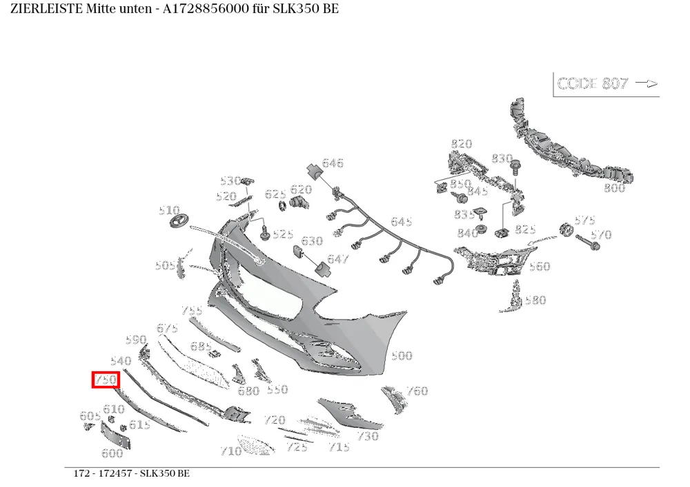 Молдинг средний нижний для SLK, SLC R172 Mercedes-Benz A1728856000