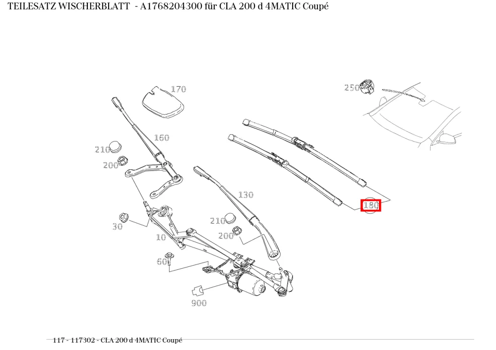 Комплект щеток стеклоочистителя для A, GLA, CLA, левая и правая Mercedes-Benz A1768204300