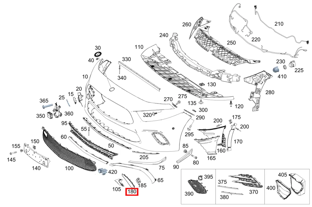 Боковой спойлер наружный правый для A W177 Mercedes-Benz A1778807103