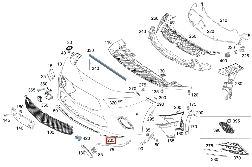 Крышка бампера нижняя правая A W177, C W205, E W211 Mercedes-Benz A1778854403