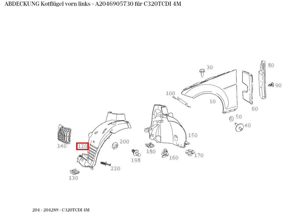 Накладка крыла передняя левая для C 204 Maybach 240 Mercedes-Benz A2046905730