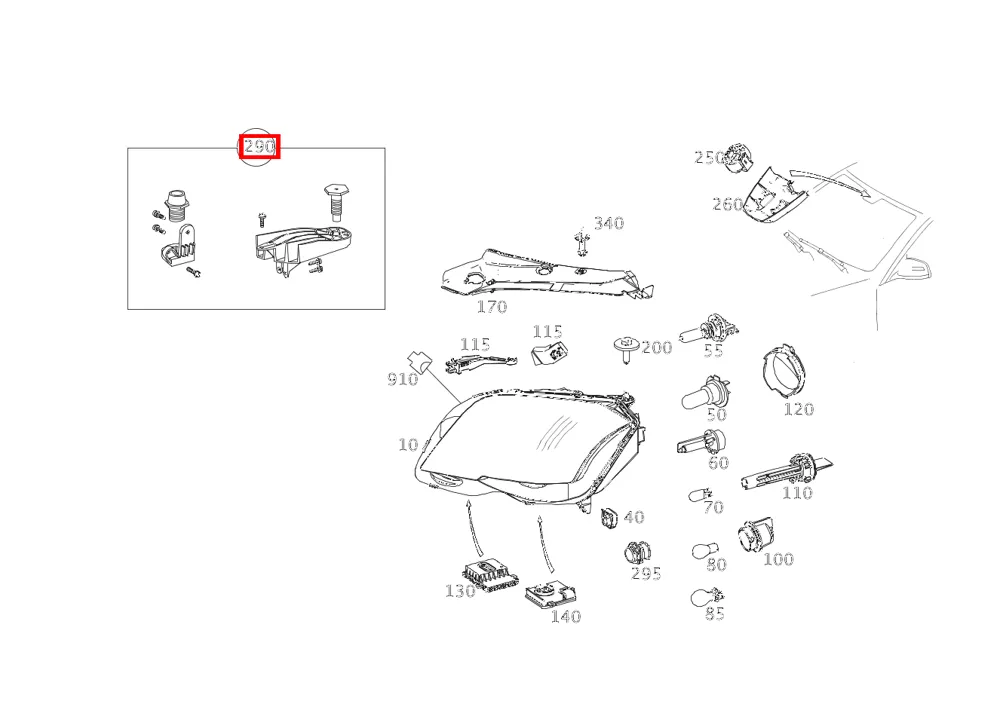 Ремкомплект кронштейна фары левой для C W204 Mercedes-Benz A2048200714