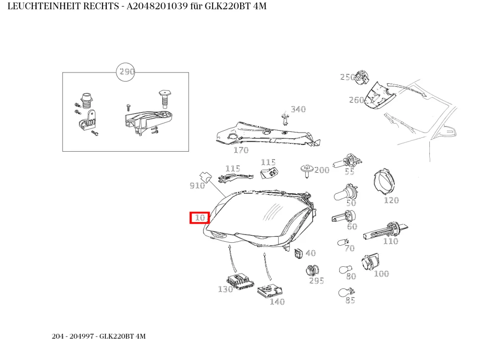 Блок фонаря правый для C W204 Mercedes-Benz A2048201039