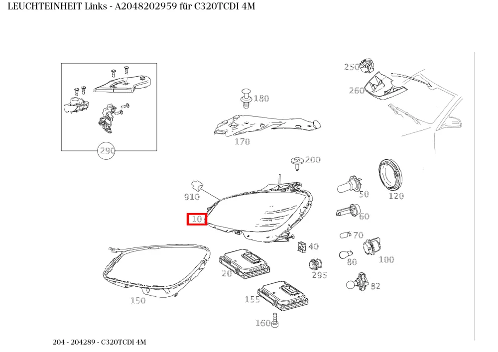 Блок фонаря левый для C W204 Mercedes-Benz A2048202959