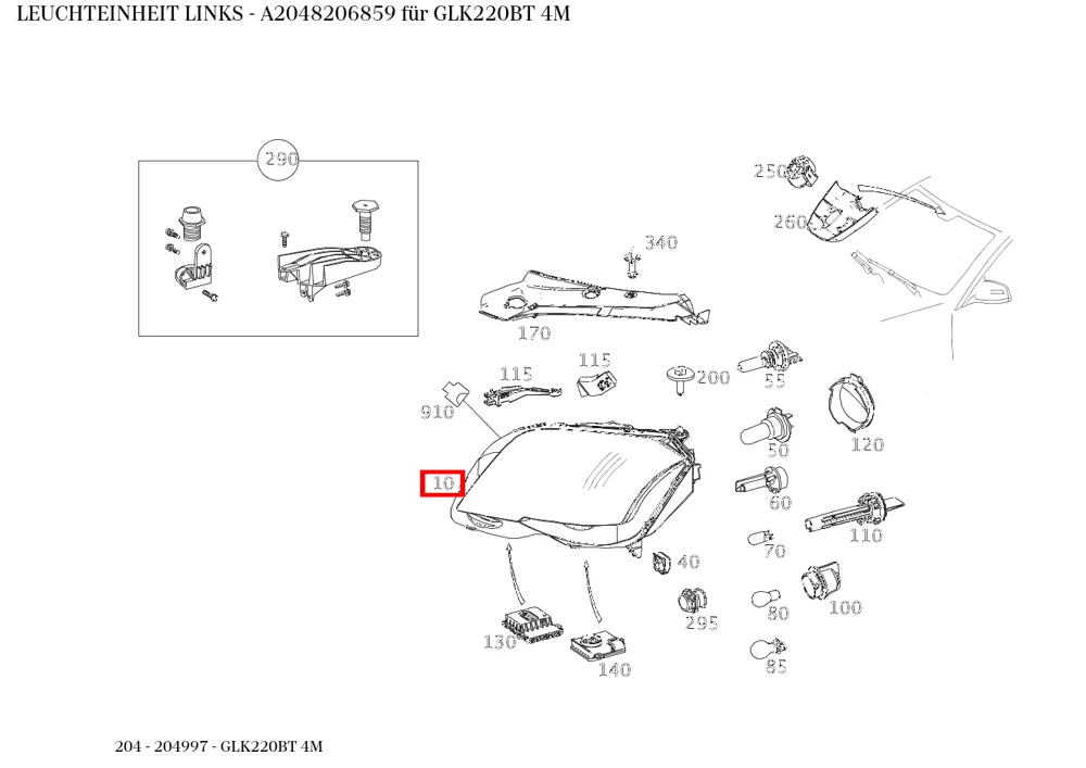 Блок фонаря левый для C W204 Mercedes-Benz A2048206859