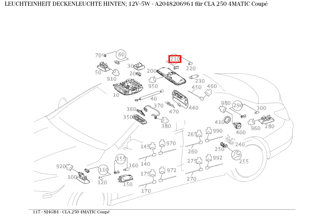 Плафон 12V 5W задний Mercedes-Benz A2048206961