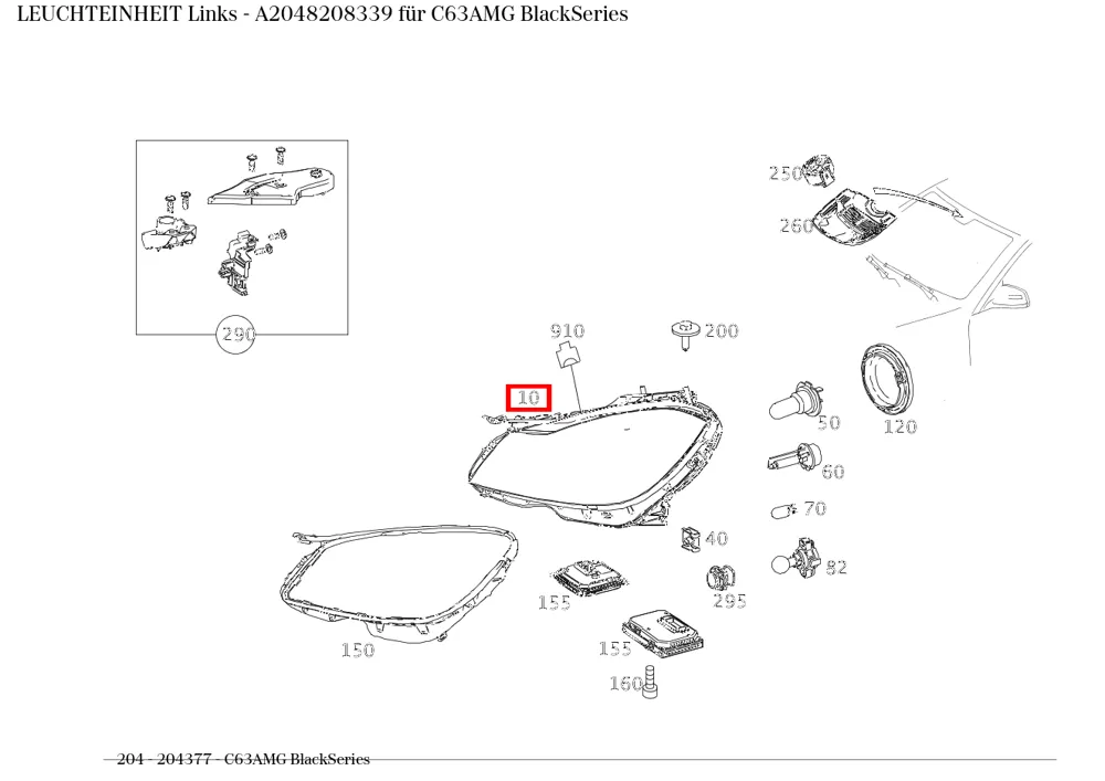Блок фонаря левый для C W204 Mercedes-Benz A2048208339