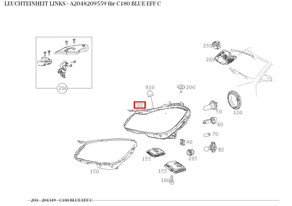 Блок фонаря левый для C W204 Mercedes-Benz A2048209559