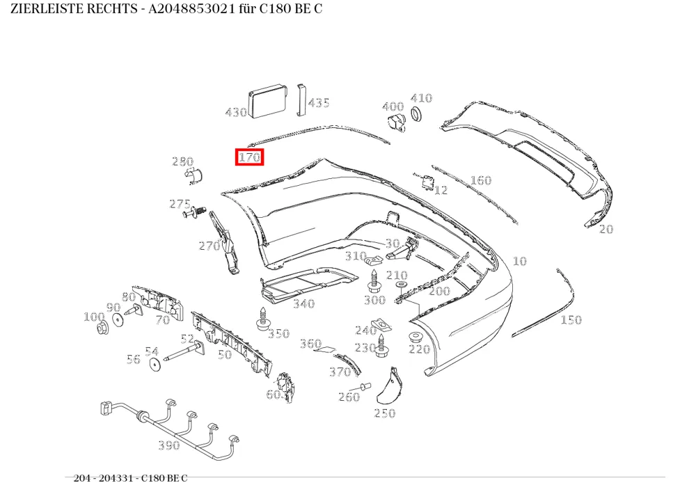 Молдинг правый для C W204 Mercedes-Benz A2048853021