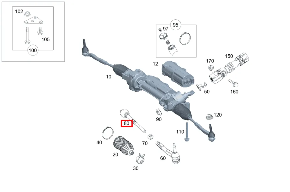Рулевая тяга C 205, E 213, GLC 253 внутренняя левая и правая Mercedes-Benz A2054600405