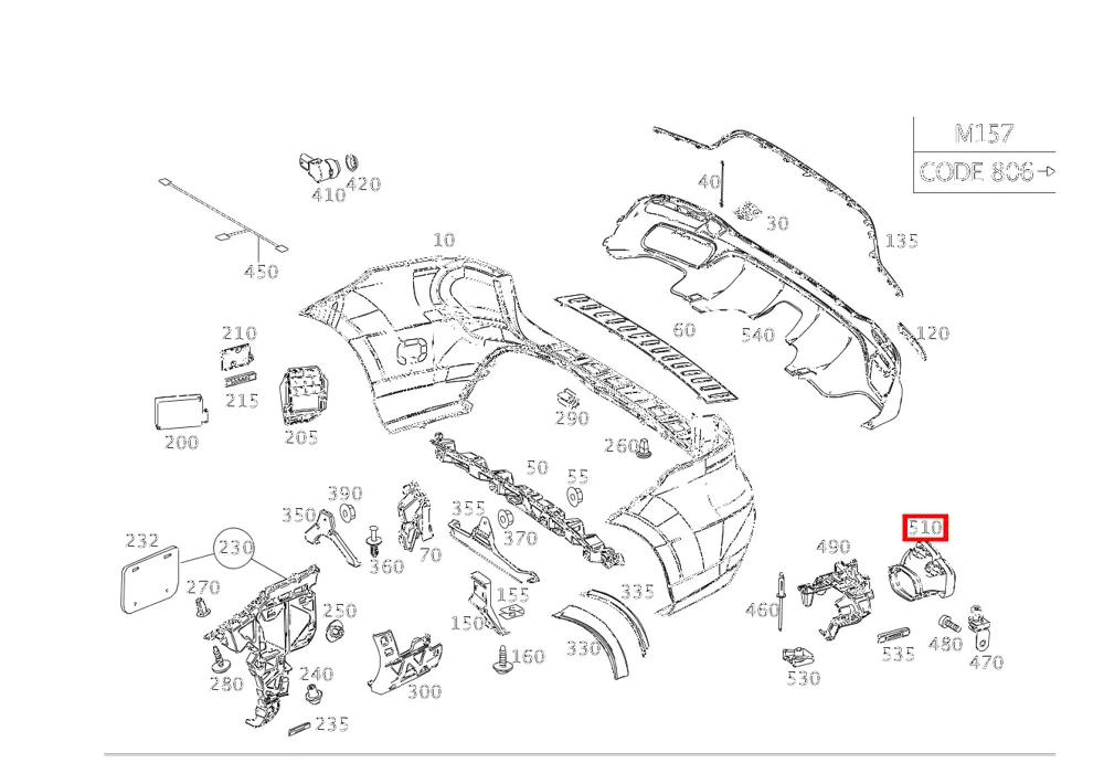 Накладка выхлопной трубы левая M166, C W205, CLK W209 Mercedes-Benz A2054900727