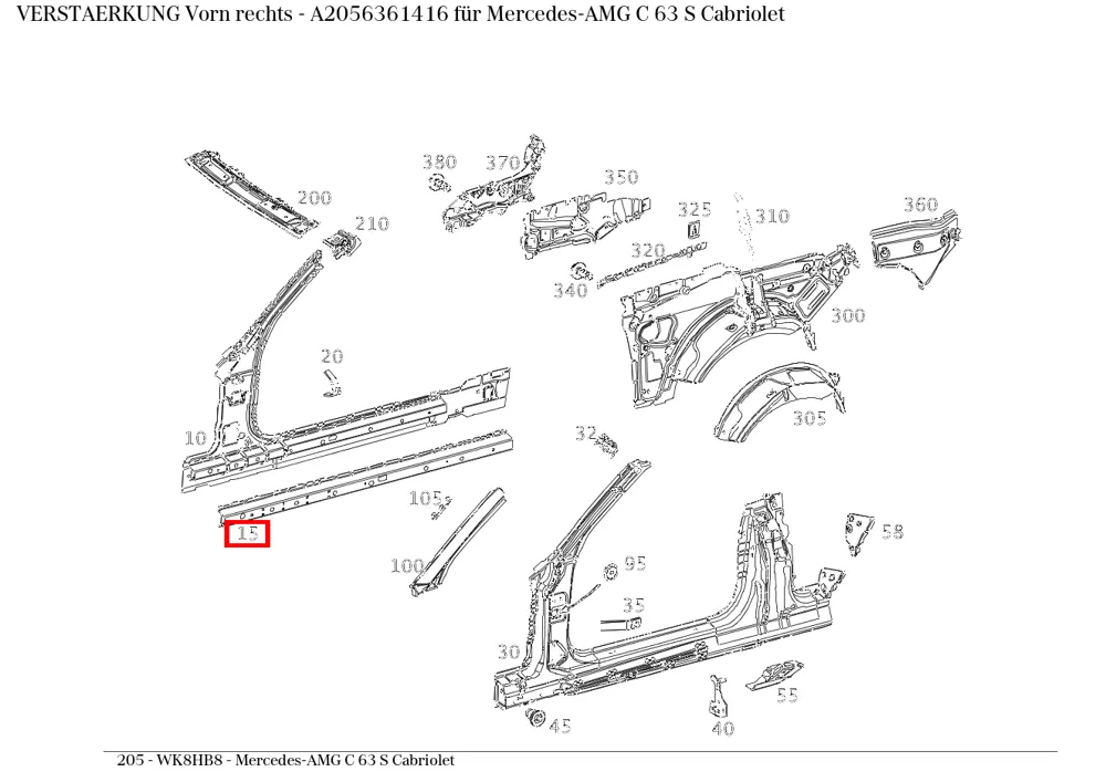 Усилитель передний правый для C 205, GLC 253 и E 213 Mercedes-Benz A2056361416