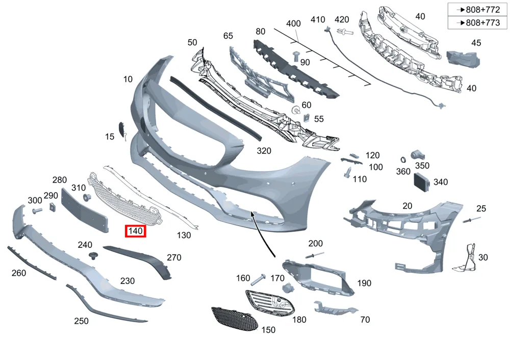 Крышка бампера средняя для C W205, CLK C209 Mercedes-Benz A2058852123