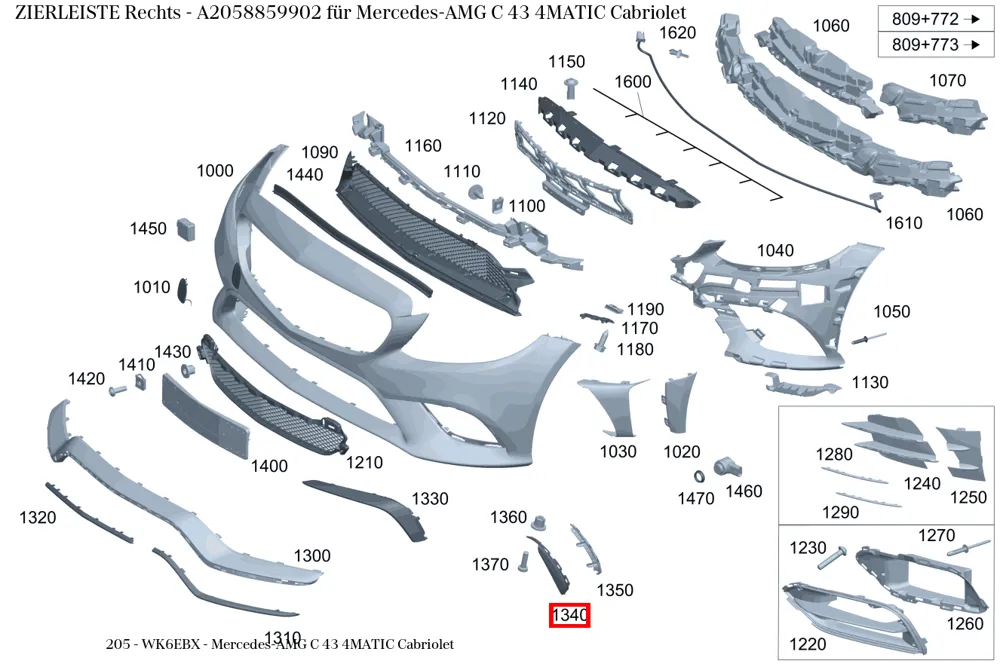 Молдинг правый для C W205 Mercedes-Benz A2058859902