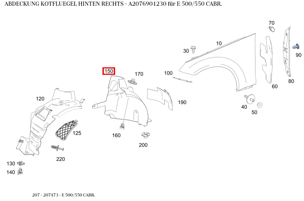 Накладка крыла задняя правая для E 207 и GLC 253 Mercedes-Benz A2076901230