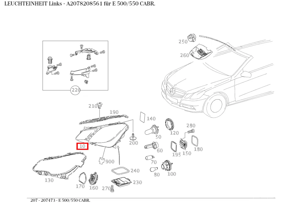Блок-фара левая для E C207, GLC X253 Mercedes-Benz A2078208561