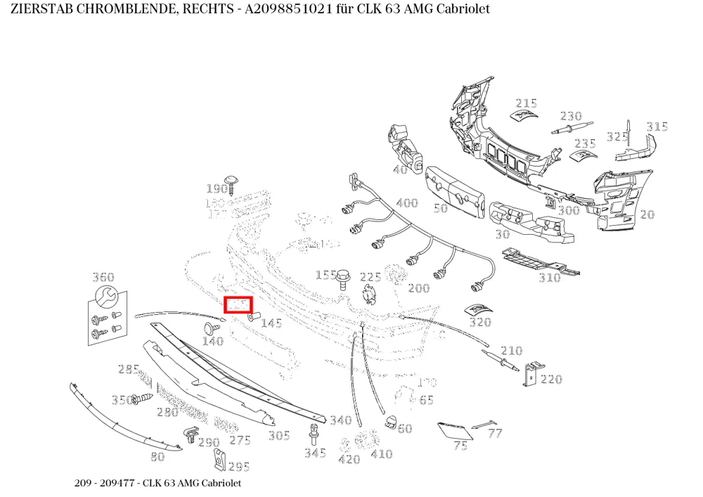 Хромированная декоративная планка правая для CLK-класса 209 Mercedes-Benz A2098851021