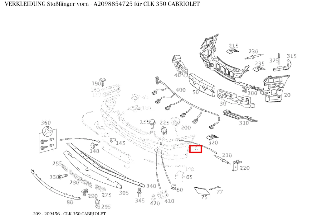 Облицовка бампера передняя для CLK W209 Mercedes-Benz A2098854725