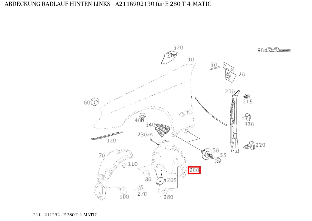 Крышка колесной арки задняя левая для E W211 Mercedes-Benz A2116902130
