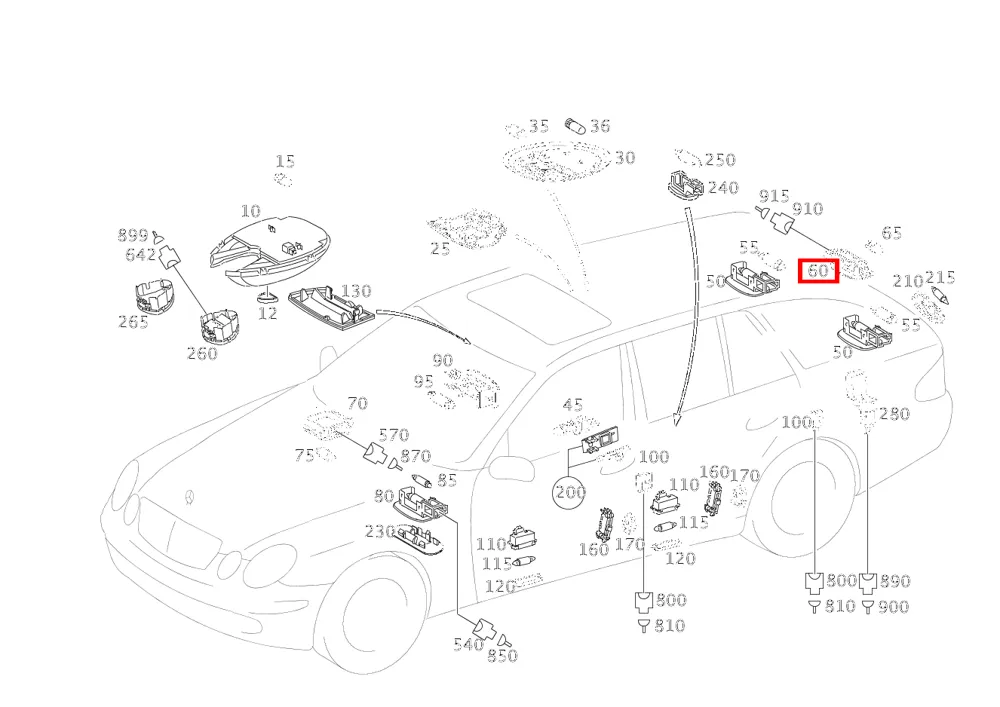 Внутренний светильник обшивки багажника для E W211, CL C215, S W220 Mercedes-Benz A2118201601