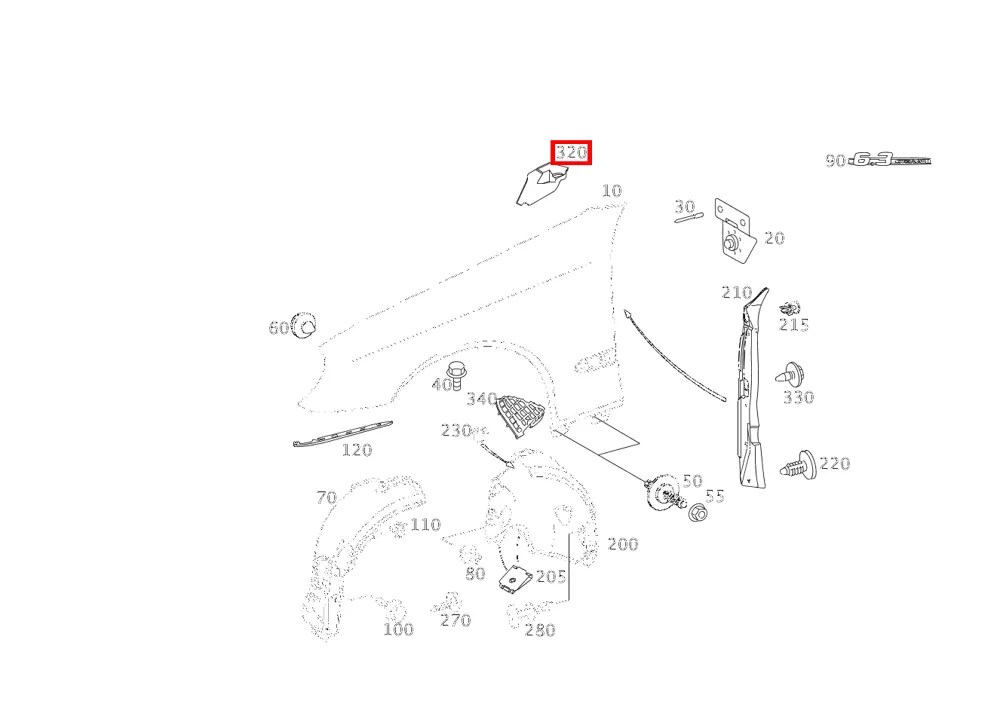 Шумоизоляция между крылом и стойкой A правая для E-класса 211 Mercedes-Benz A2118840292