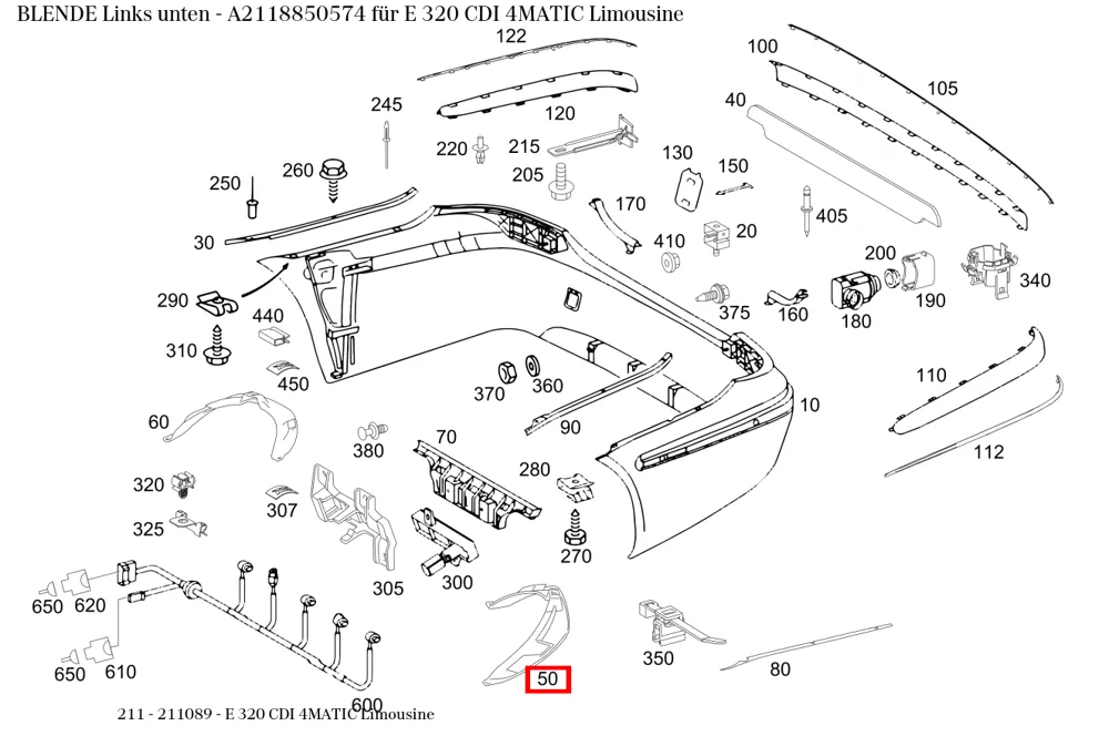 Накладка нижняя левая для E-класса 211 Mercedes-Benz A2118850574