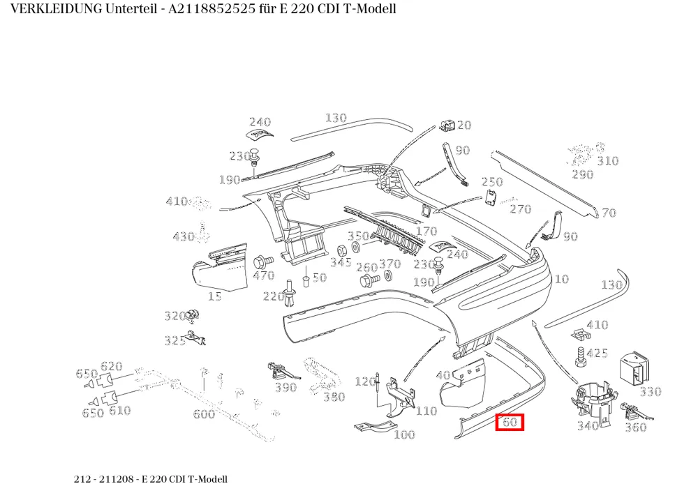 Облицовка нижняя для E W211 Mercedes-Benz A2118852525
