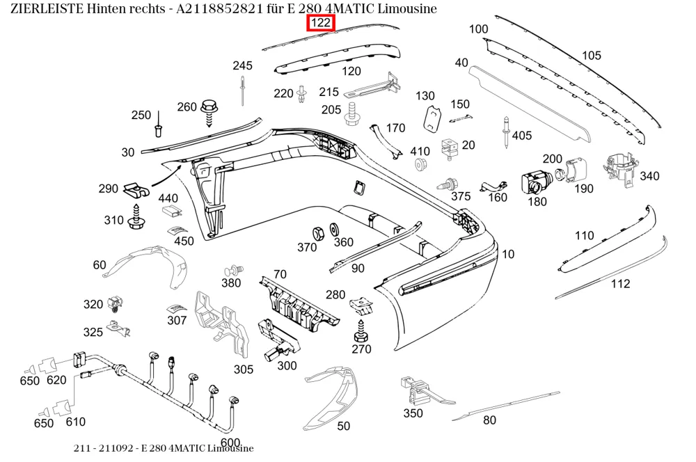 Молдинг задний правый для E W211 Mercedes-Benz A2118852821