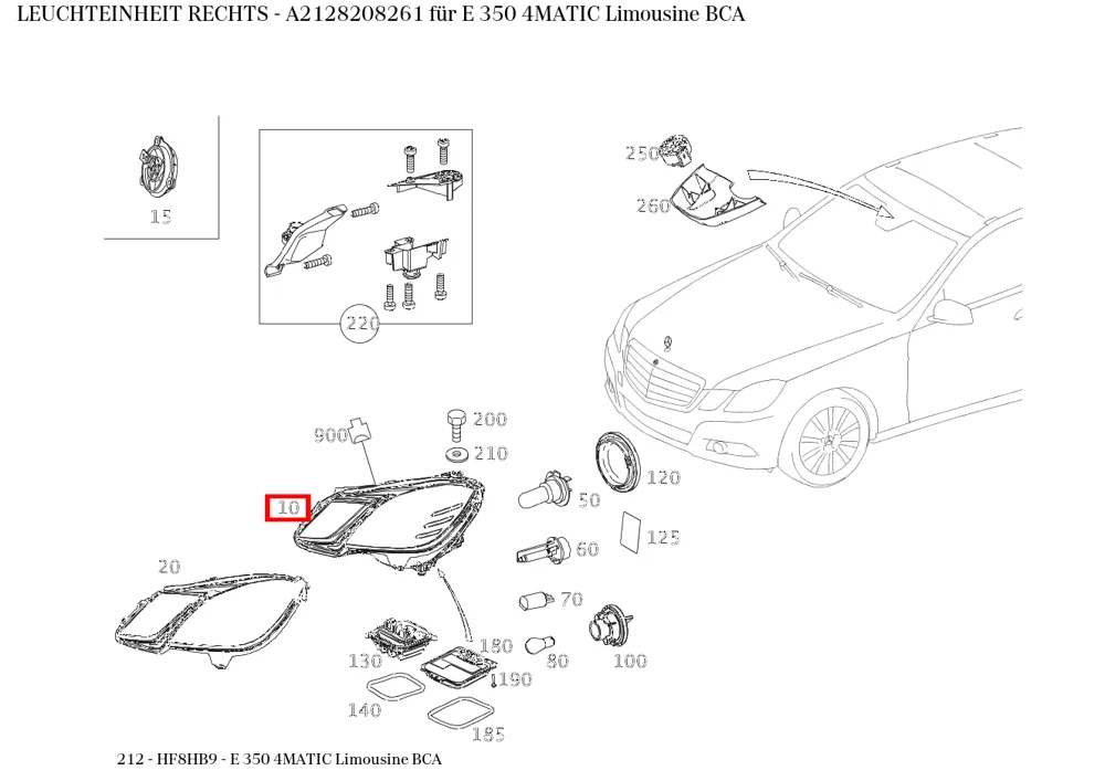 Блок фонаря правый для E W212 Mercedes-Benz A2128208261