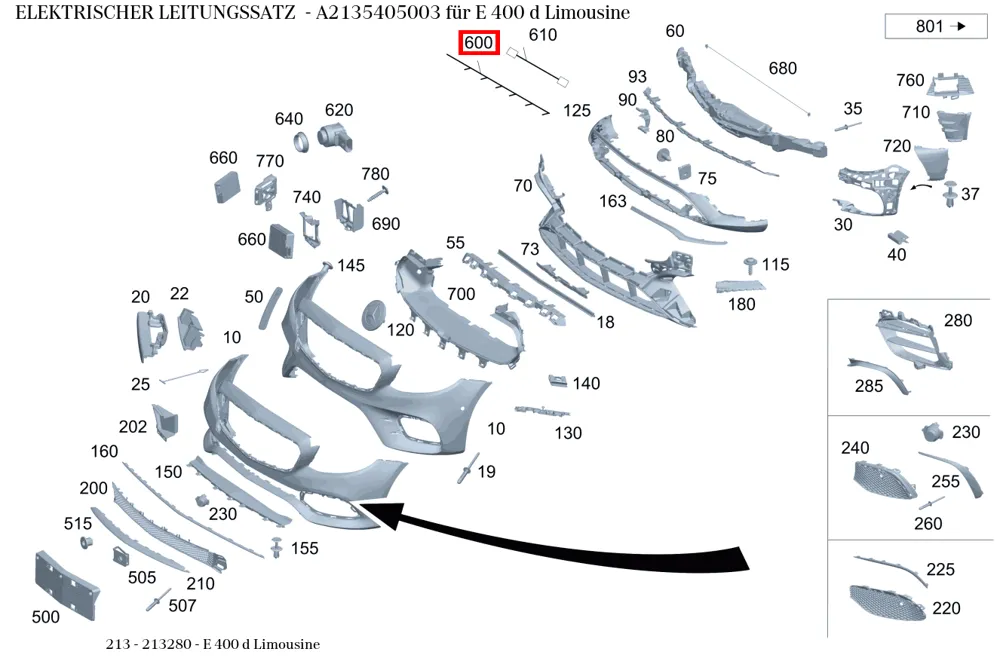 Жгут проводов переднего бампера для E-Класс W238 Mercedes-Benz A2135405003