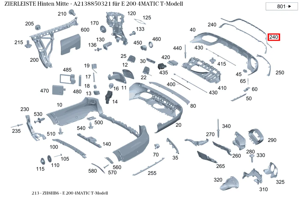 Молдинг задний средний для E W213 Mercedes-Benz A2138850321
