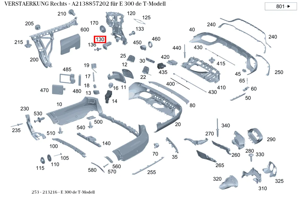 Усилитель правый для GLC 253 и E 213 Mercedes-Benz A2138857202