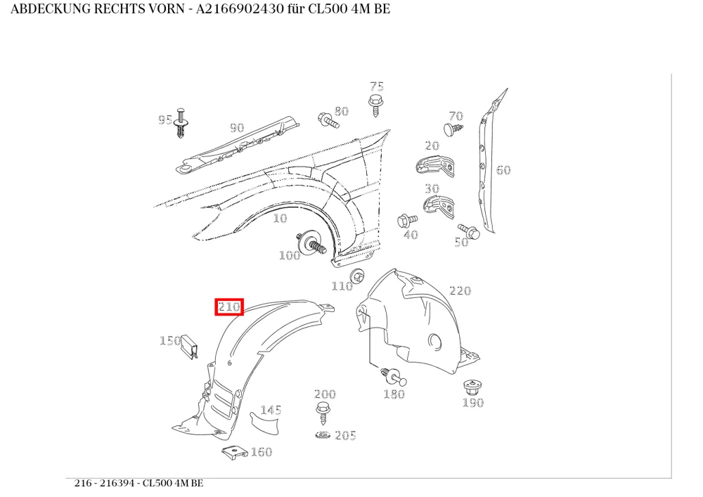 Крышка правая передняя для CL W216 Mercedes-Benz A2166902430