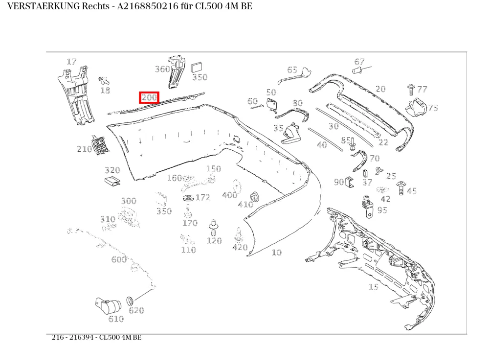 Усилитель правый для CL W216 Mercedes-Benz A2168850216
